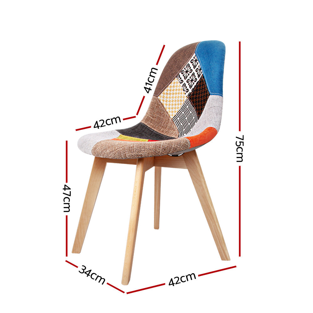 Elite Living Set of 2 Retro Beech Fabric Dining Chair - Multi Colour