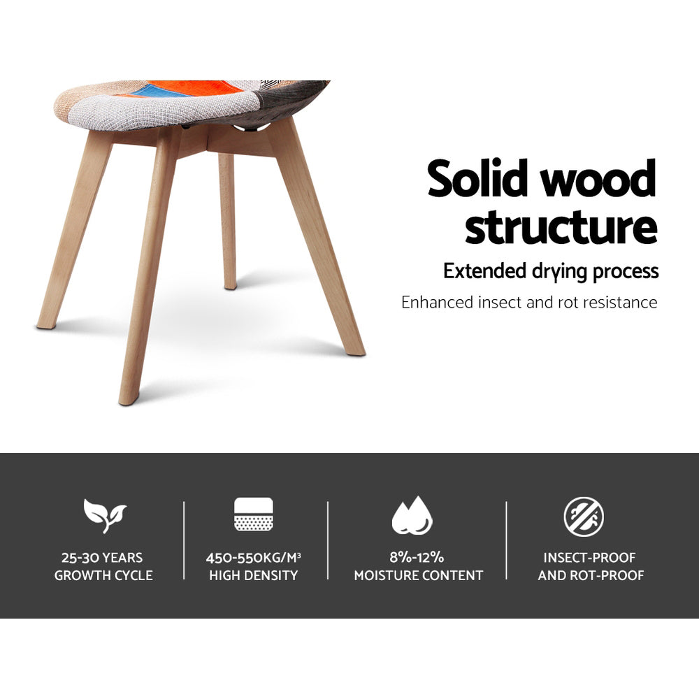 Elite Living Set of 2 Retro Beech Fabric Dining Chair - Multi Colour