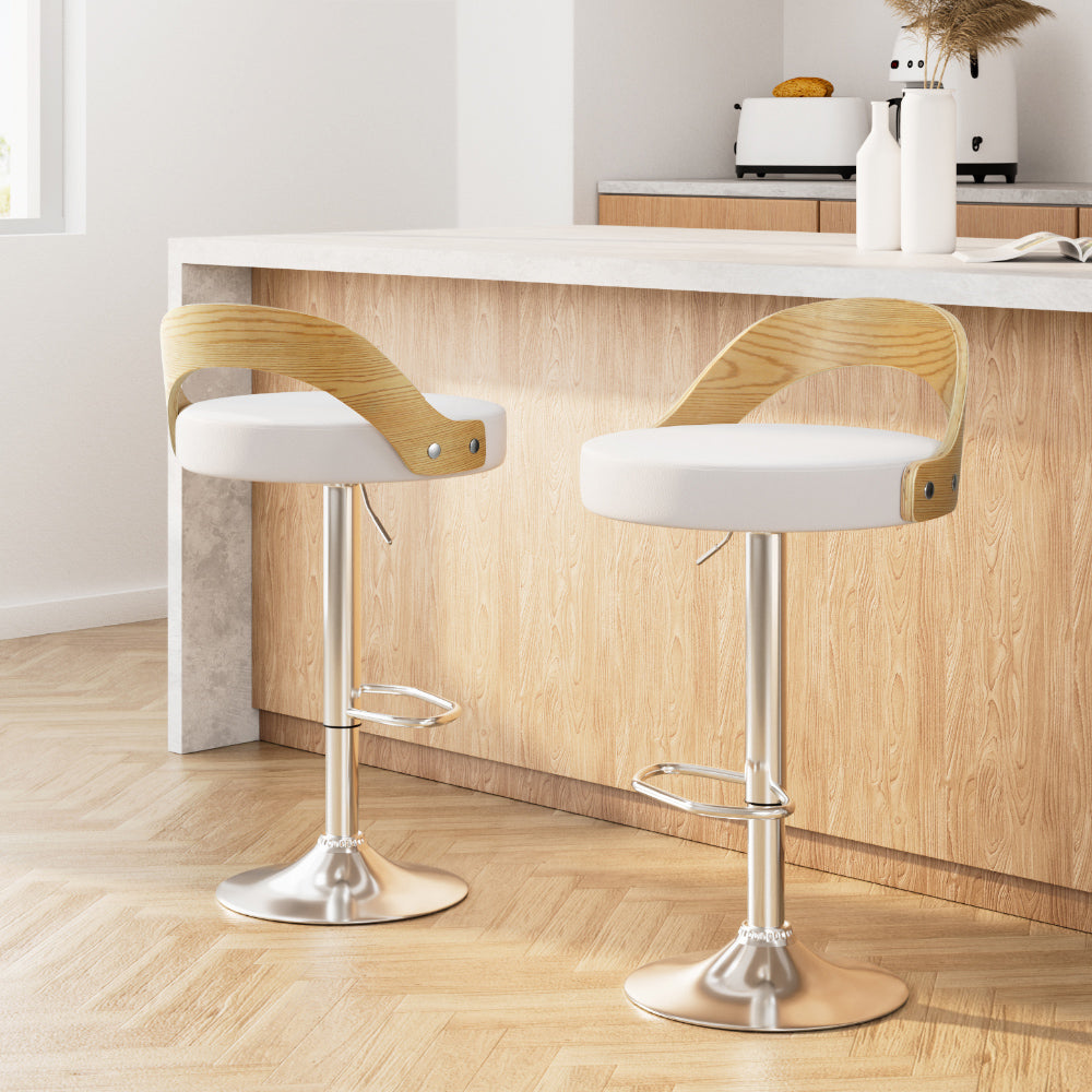 Artiss 2x Bar Stools Adjustable Leather Padded White