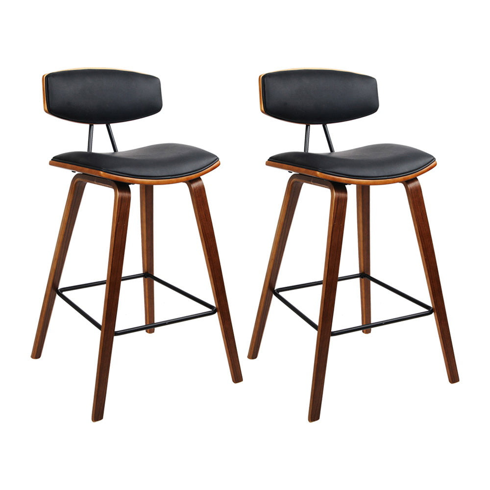 2x Vintage Leather Padded w/Backrest Bar Stools