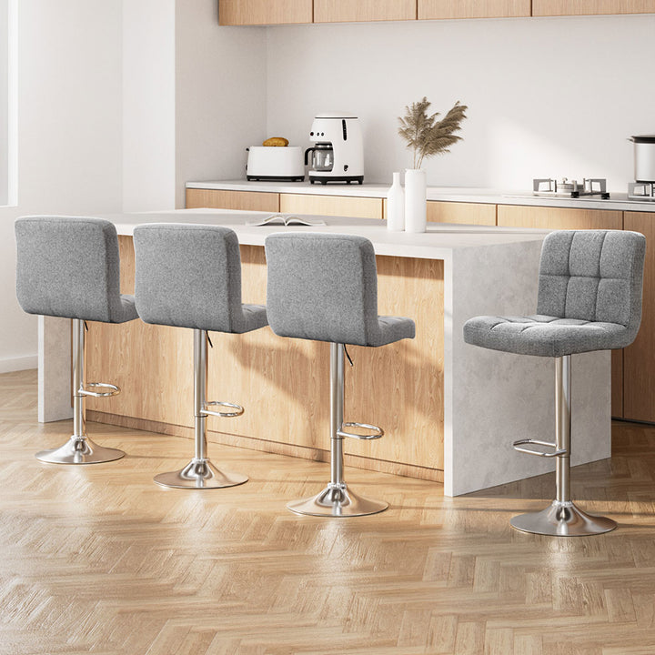 Artiss 4x Bar Stools Fabric Gas Lift Grey