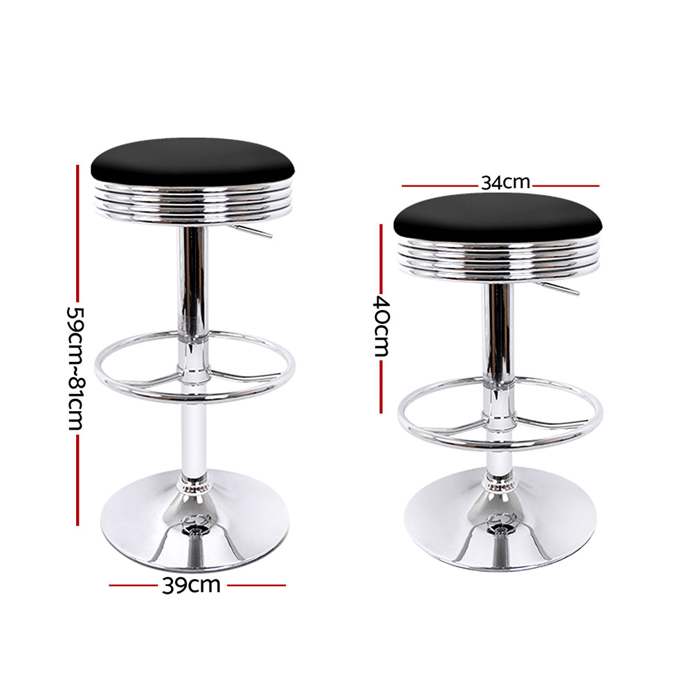 Artiss Set of 2 Backless PU Leather Bar Stools - Black and Chrome