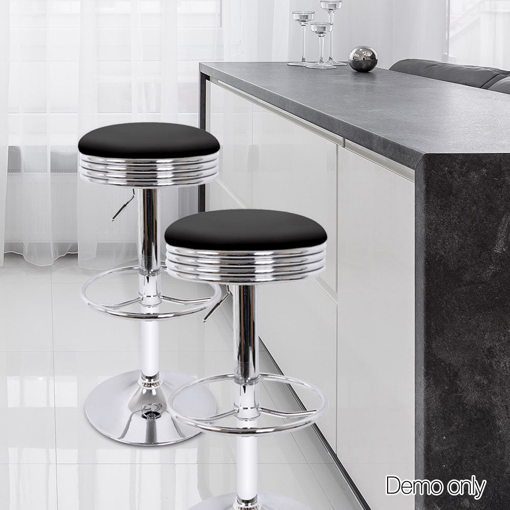 Artiss Set of 2 Backless PU Leather Bar Stools - Black and Chrome