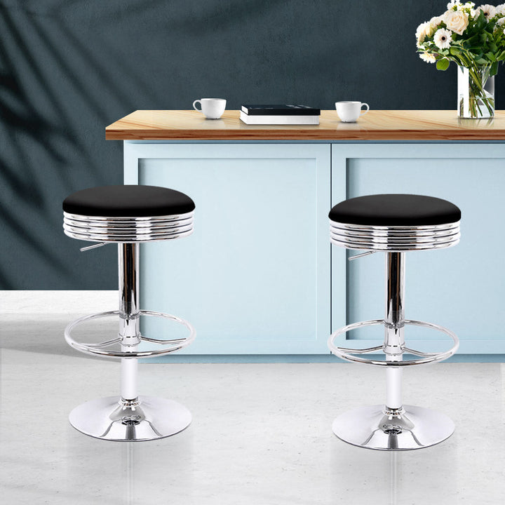 Artiss Set of 2 Backless PU Leather Bar Stools - Black and Chrome
