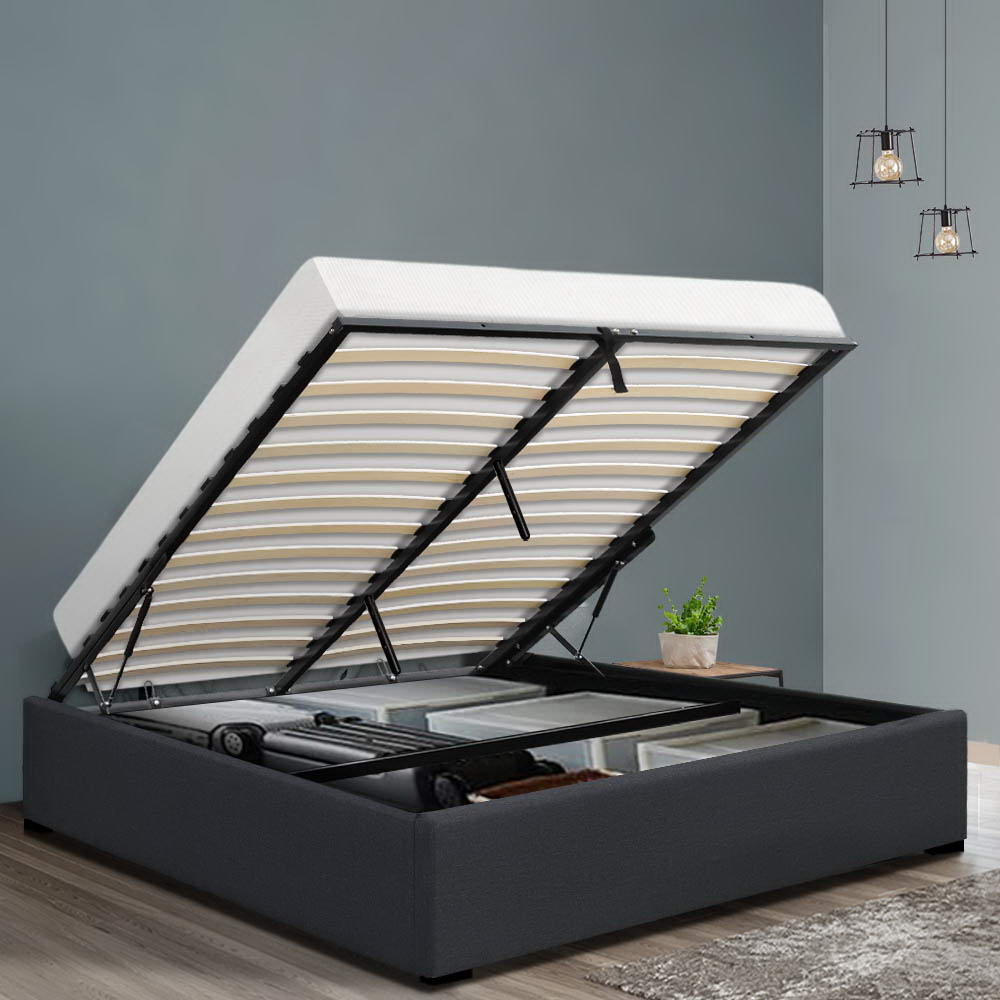 Artiss Bed Frame Queen Size Gas Lift Base Charcoal TOKI