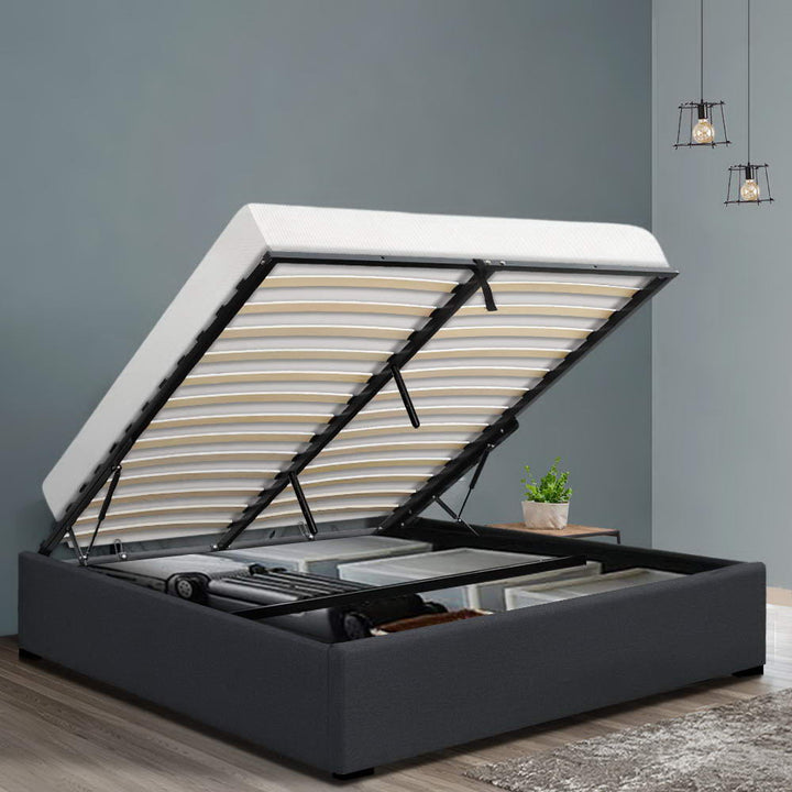 Artiss Bed Frame Queen Size Gas Lift Base Charcoal TOKI