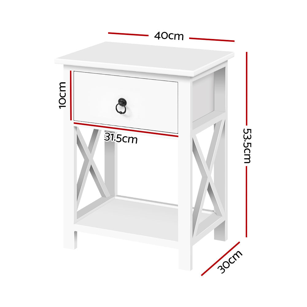 Artiss Bedside Table 1 Drawer with Shelf- EMMA White