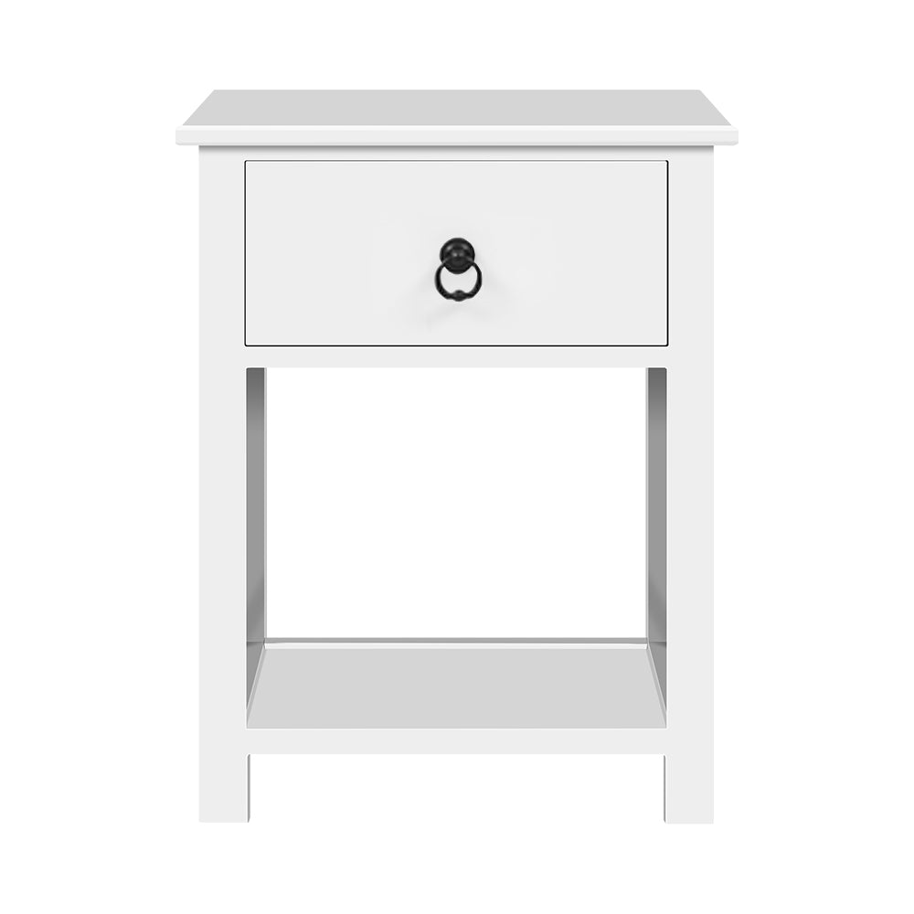 Artiss Bedside Table 1 Drawer with Shelf- EMMA White