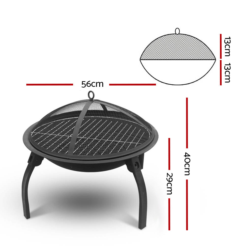 Coolaroo Portable 22" Fire Pit, BBQ, Charcoal, Grill Smoker
