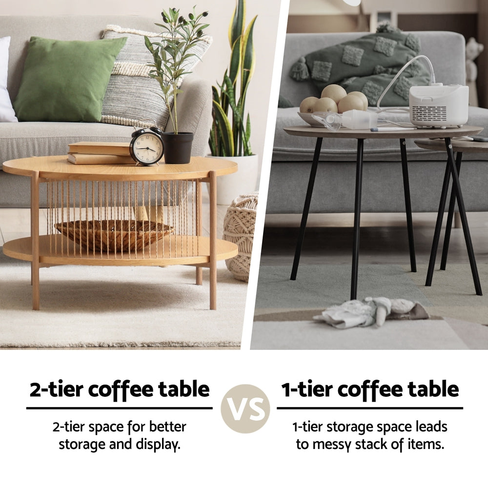 Artiss Coffee Table 2-Tier Round Wood
