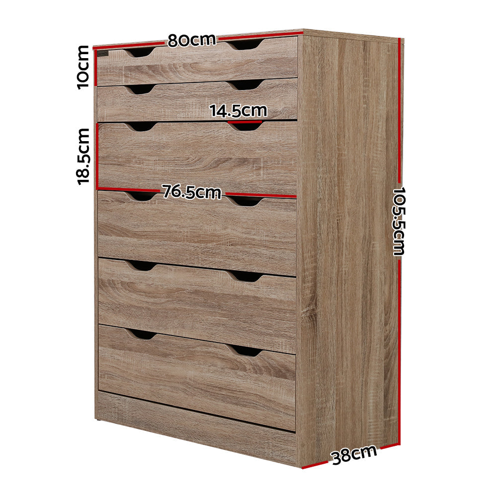 Artiss 6 Chest of Drawers - MYLA Oak