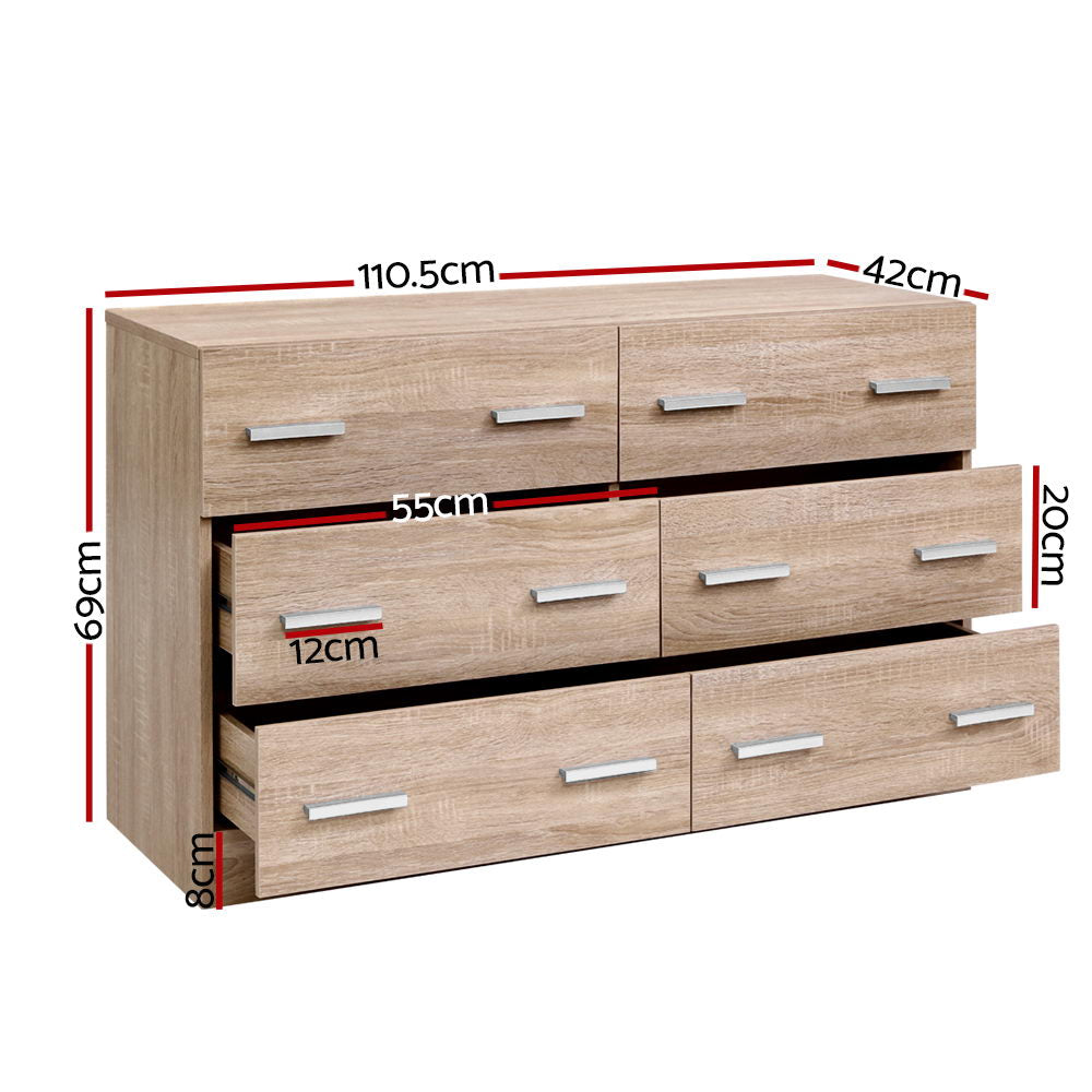 Artiss 6 Chest of Drawers - VEDA Oak
