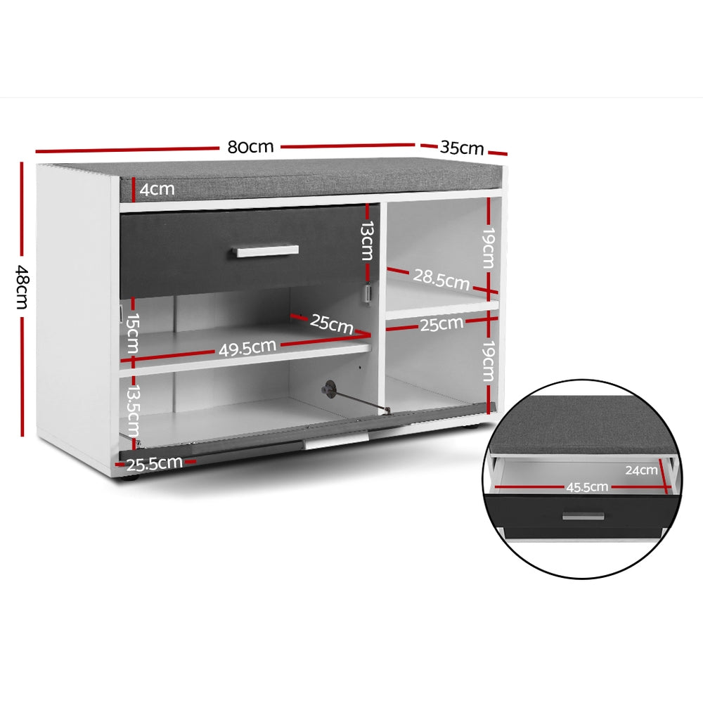 Artiss Shoe Bench Organiser  Wooden Fabric Seat Adjustable Shelf