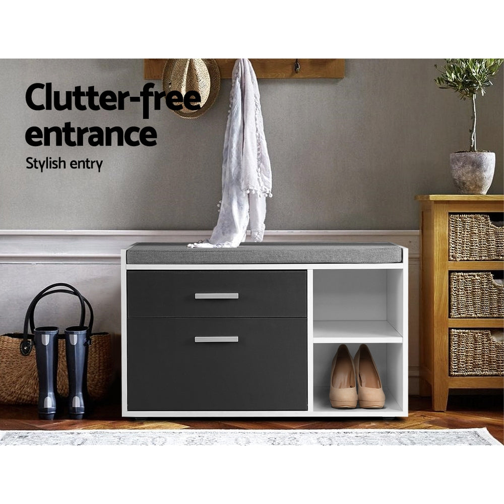 Artiss Shoe Bench Organiser  Wooden Fabric Seat Adjustable Shelf