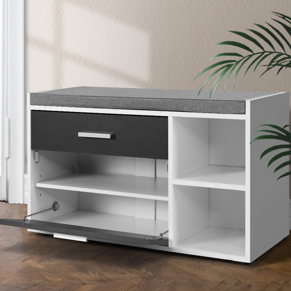 Artiss Shoe Bench Organiser  Wooden Fabric Seat Adjustable Shelf