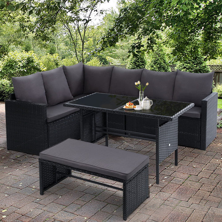 8 Seater Outdoor Furniture Dining Setting Sofa Set Lounge Wicker Black