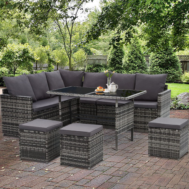 9 Seater Outdoor Furniture Dining Setting Sofa Set Lounge Wicker Mixed Grey