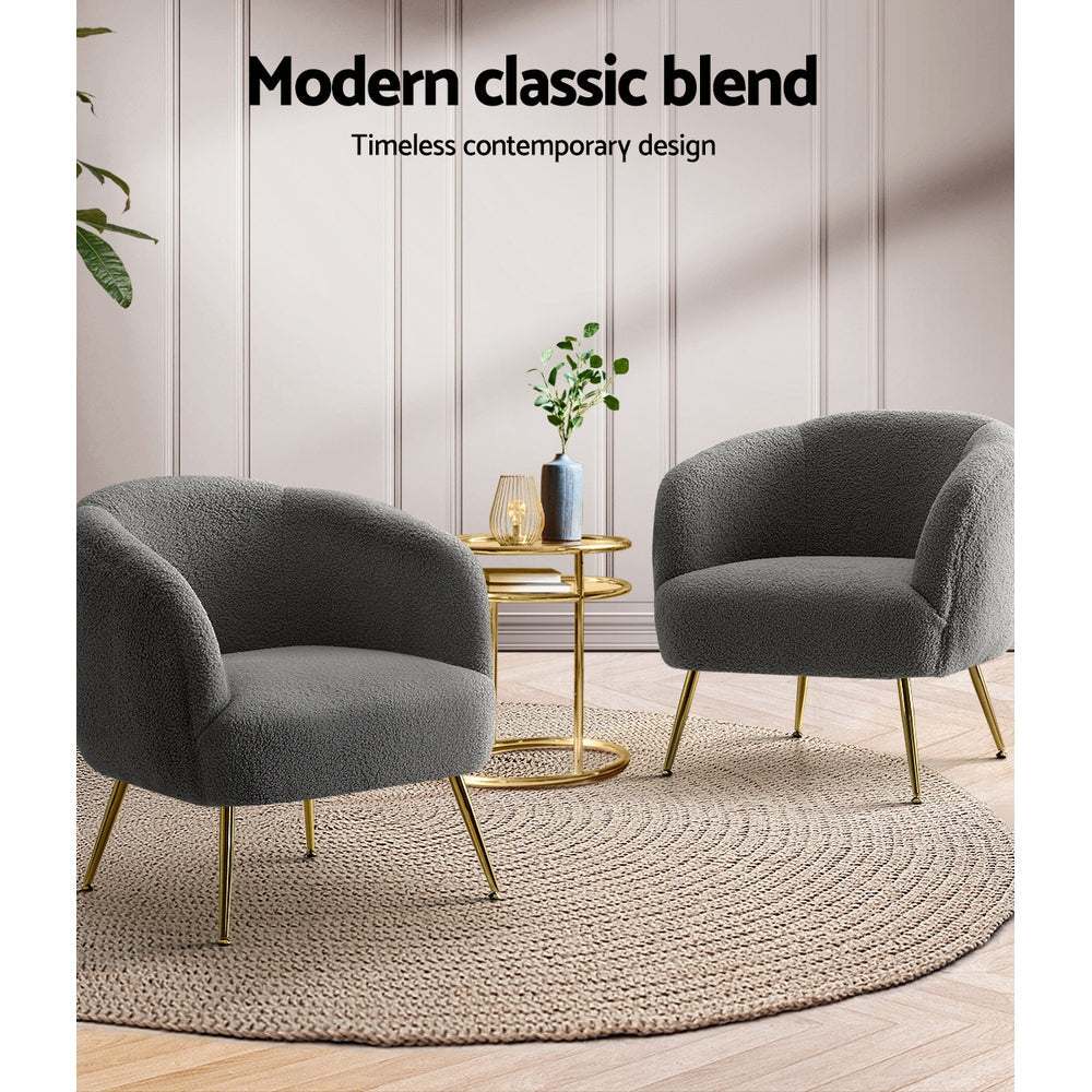 Grey Sherpa Boucle Accent Chair