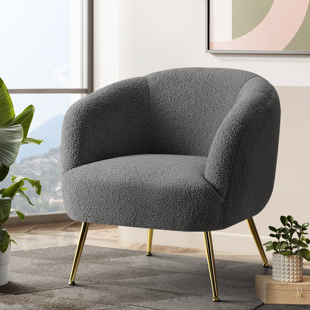Grey Sherpa Boucle Accent Chair