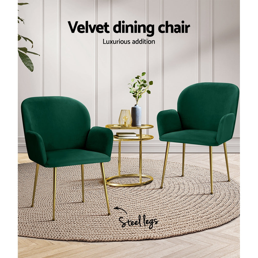 Elite Living Dining Chairs Set of 2 Velevt Green Kynsee