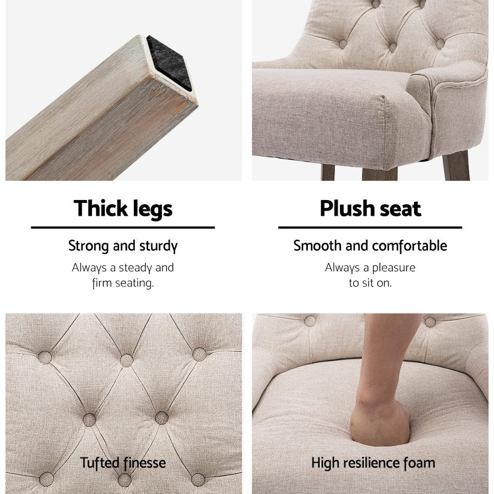 Artiss Set of 2 Dining Chair Beige CAYES French Provincial  Wooden Fabric Retro Cafe