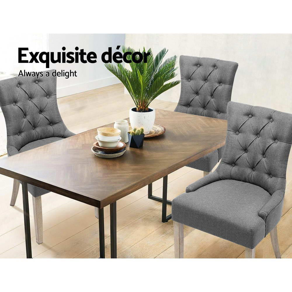 Elite Living Set of 2 Dining Chair CAYES French Provincial  Wooden Fabric Retro Cafe