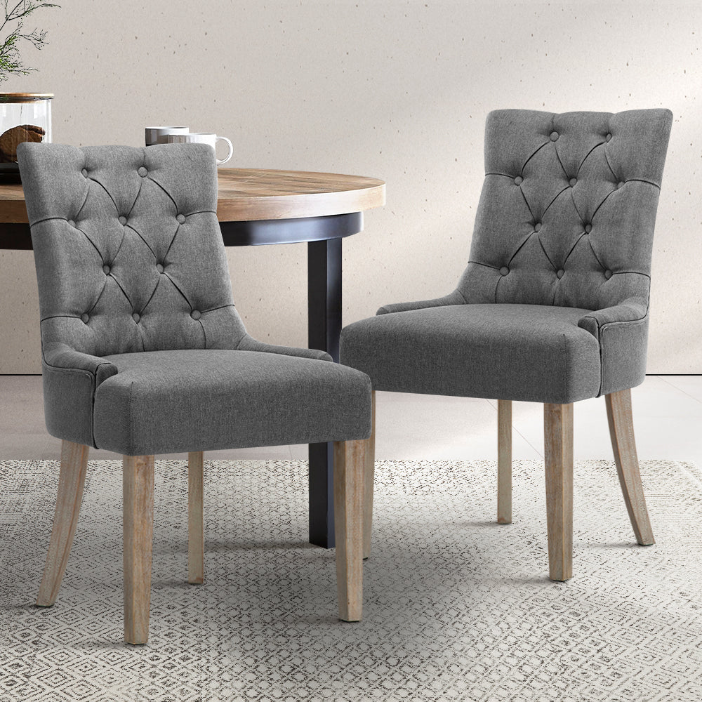 Elite Living Set of 2 Dining Chair CAYES French Provincial  Wooden Fabric Retro Cafe