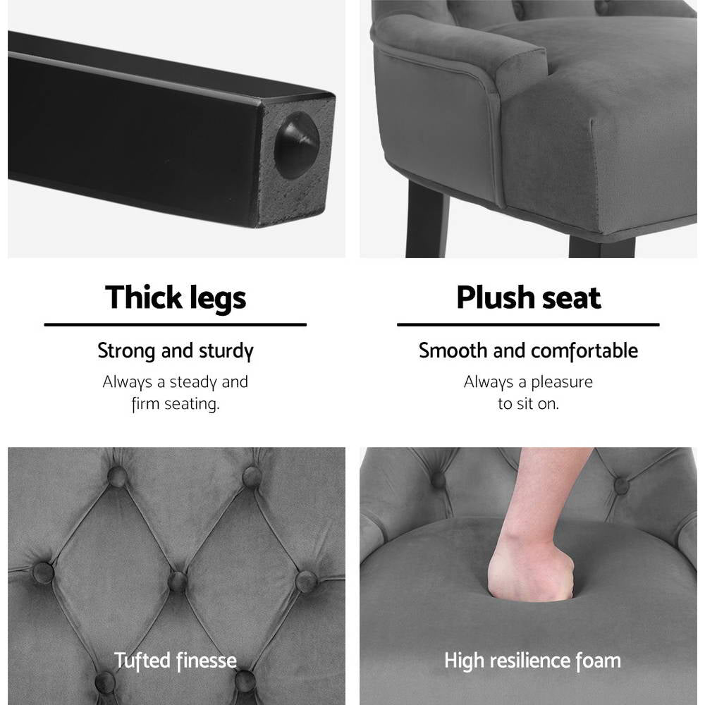 Elite Living Dining Chair Set of 2 Velvet Grey French Cayes