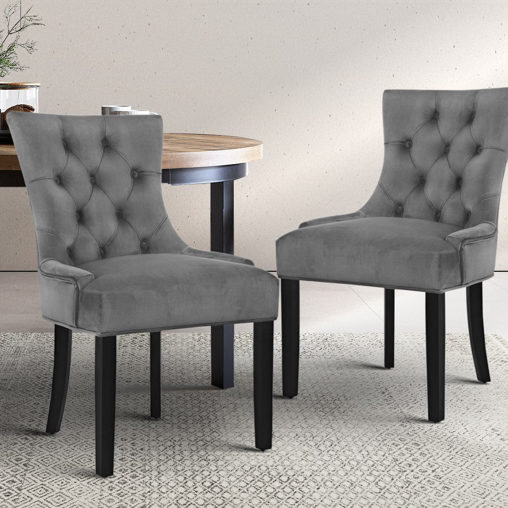 Elite Living Dining Chair Set of 2 Velvet Grey French Cayes