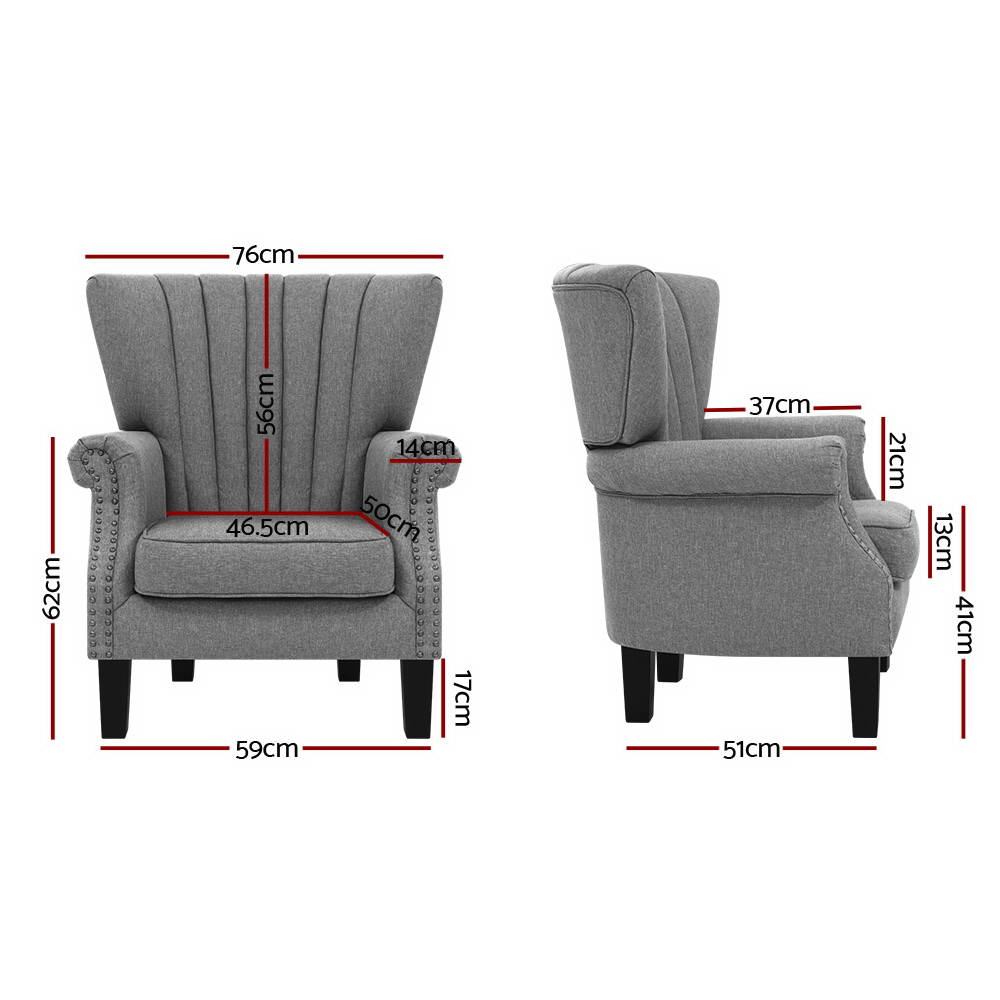 Artiss Armchair Wingback Grey Andrew
