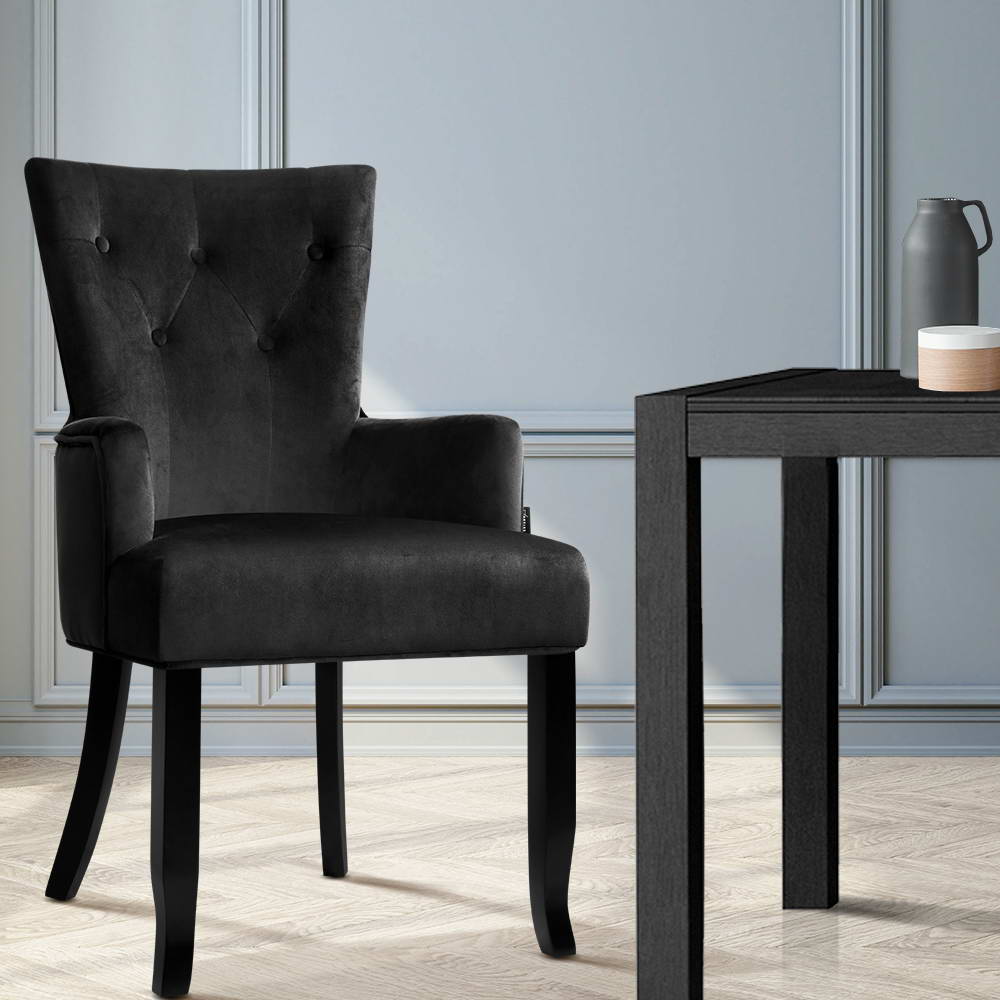 Artiss Dining Chair Velvet Black French Cayes