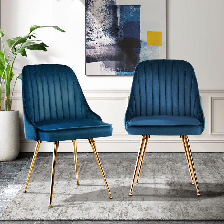 Elite Living Dining Chairs Velvet Blue Set of 2 Nappa