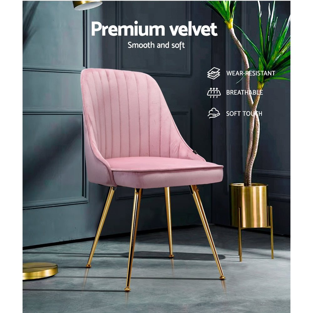 Elite Living Dining Chairs Velvet Pink Set of 2 Nappa