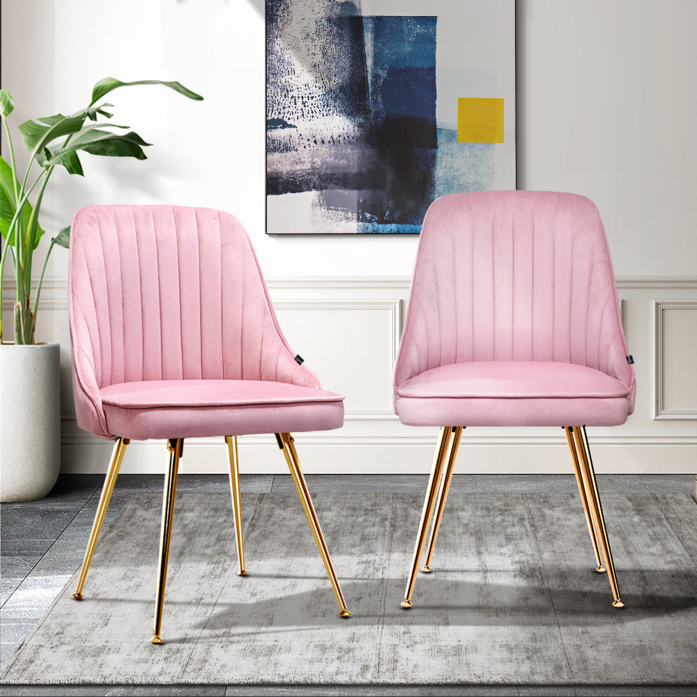Elite Living Dining Chairs Velvet Pink Set of 2 Nappa