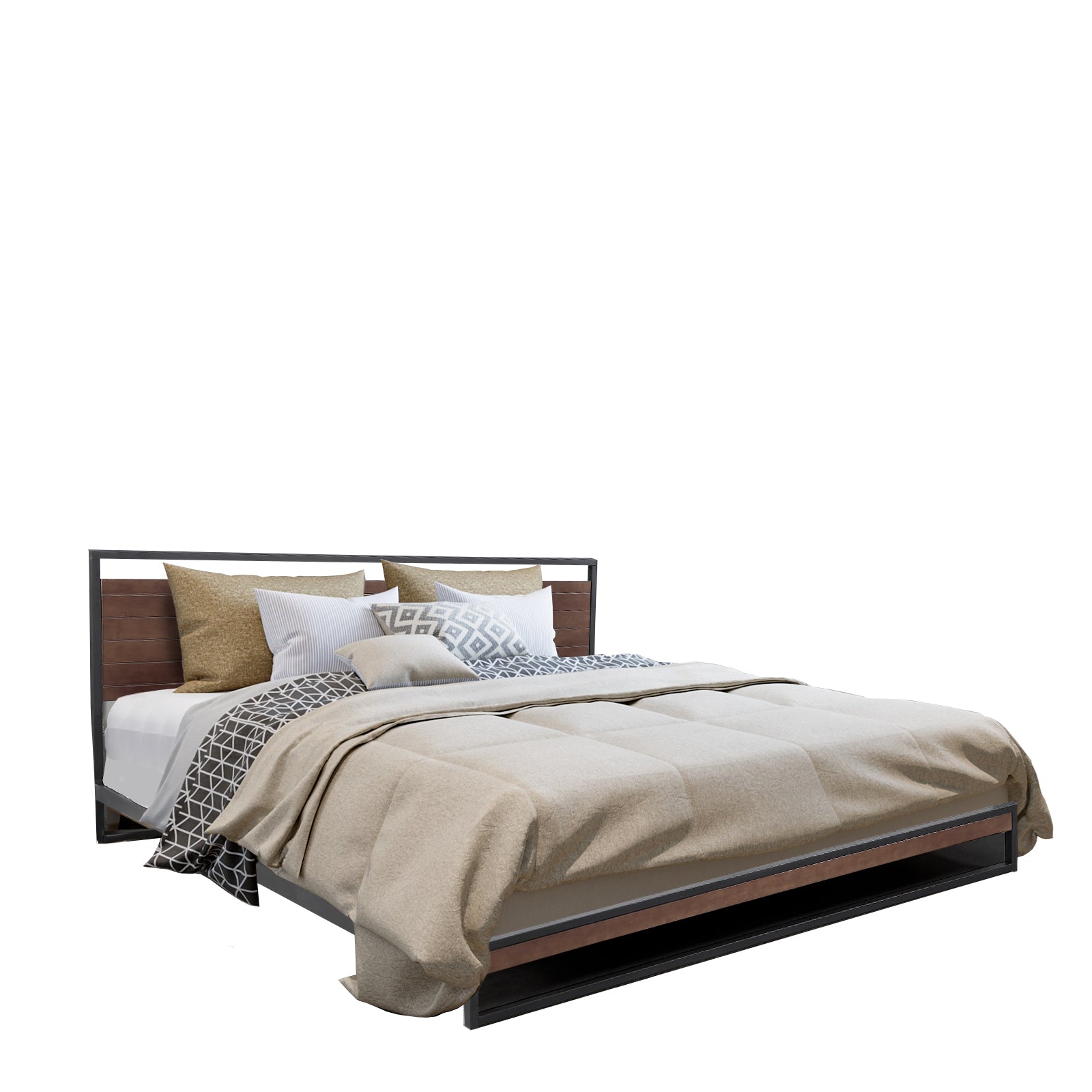 Single Size Decor Azure Bed Frame With Headboard Black Wood Steel Platform Bed - Black