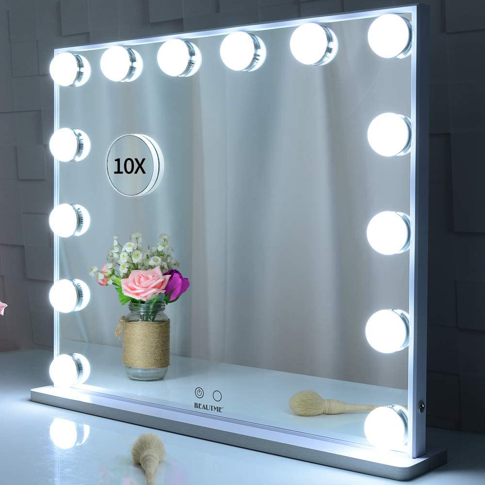 Makeup Vanity Mirror with LED Lights and Detachable 10X Magnification Mirror