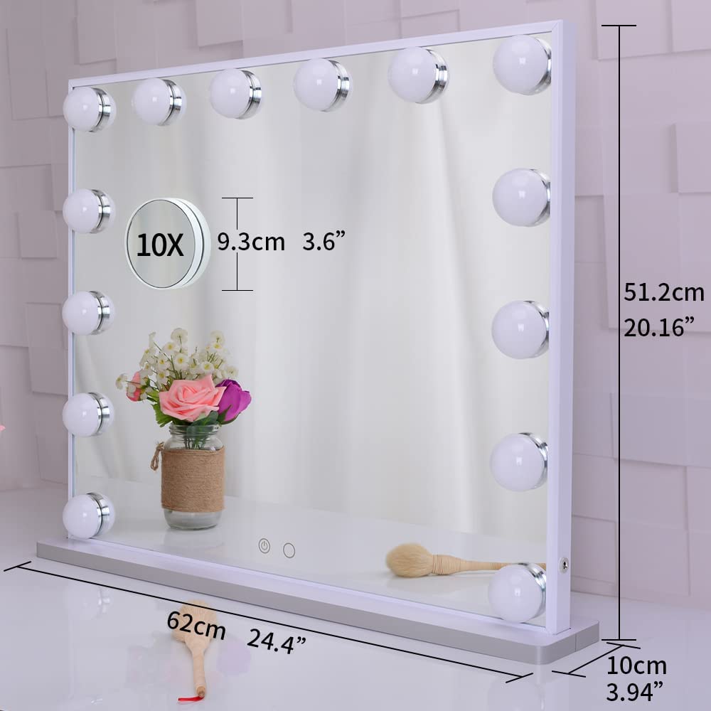 Makeup Vanity Mirror with LED Lights and Detachable 10X Magnification Mirror