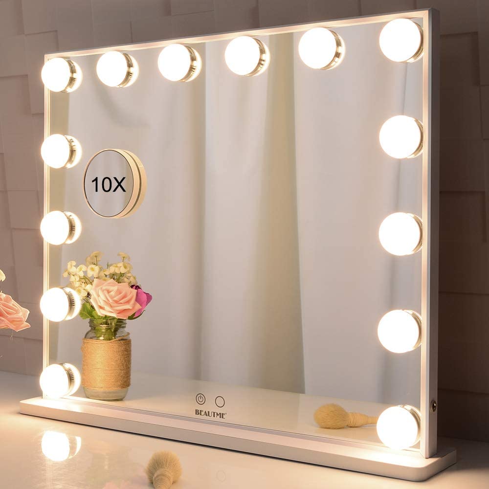 Makeup Vanity Mirror with LED Lights and Detachable 10X Magnification Mirror