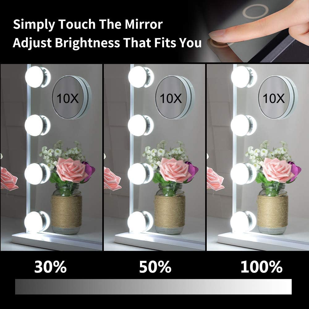 Makeup Vanity Mirror with LED Lights and Detachable 10X Magnification Mirror