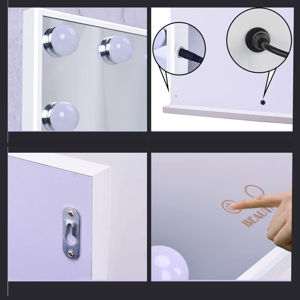 Makeup Vanity Mirror with LED Lights and Detachable 10X Magnification Mirror