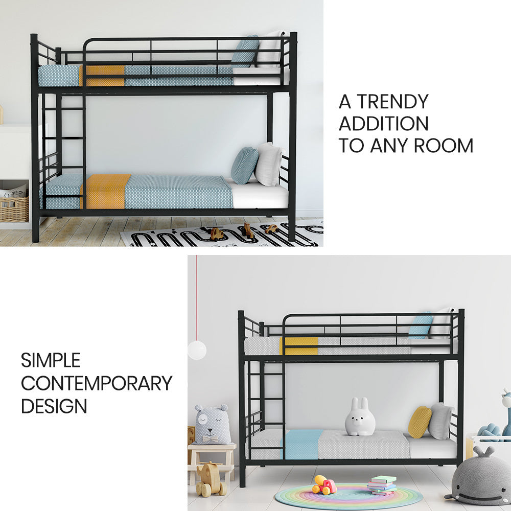 King Single Size Slumber 2in1 Metal Bunk Bed Frame, with Modular Design, Dark Matte Grey