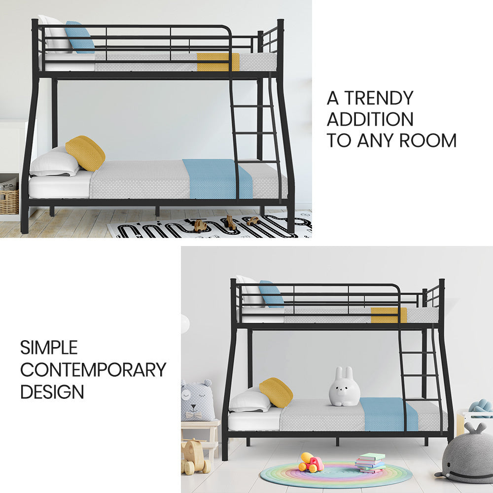 Single Size Slumber Metal over Double Bunk Bed Frame, Dark Matte Grey