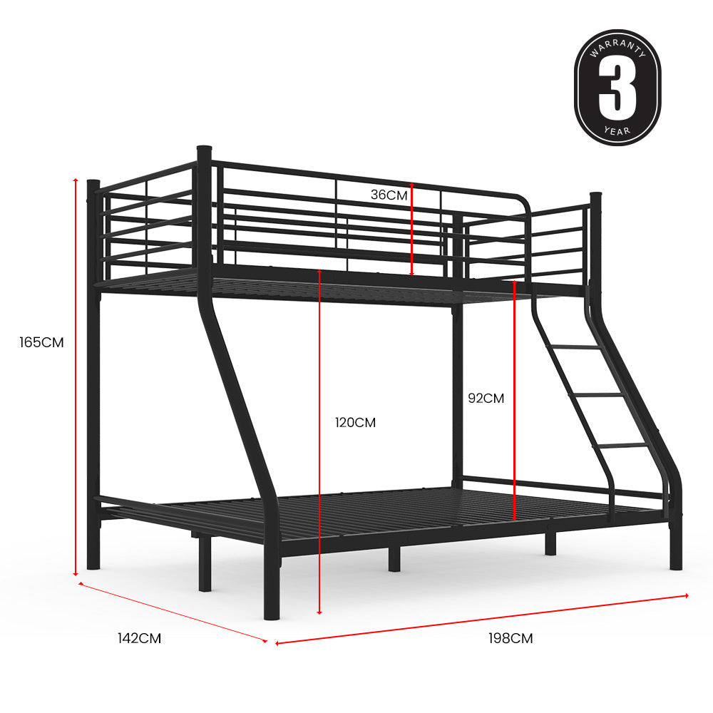 Single Size Slumber Metal over Double Bunk Bed Frame, Dark Matte Grey