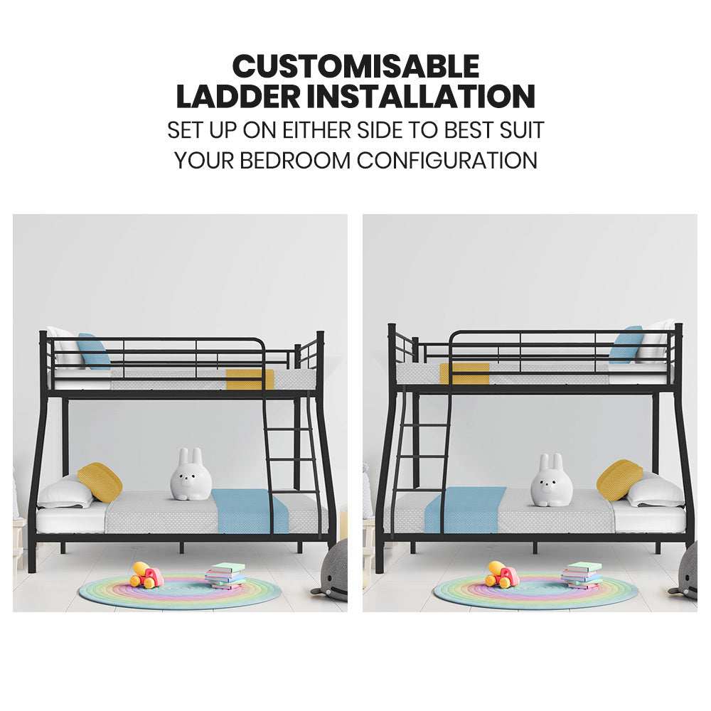 Single Size Slumber Metal over Double Bunk Bed Frame, Dark Matte Grey