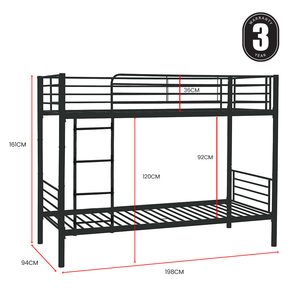 Single Size Slumber 2in1 Metal Bunk Bed Frame, with Modular Design, Dark Matte Grey