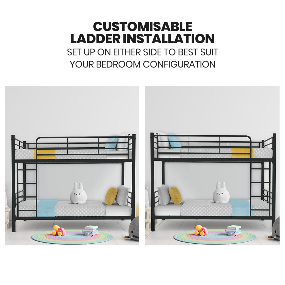 Single Size Slumber 2in1 Metal Bunk Bed Frame, with Modular Design, Dark Matte Grey