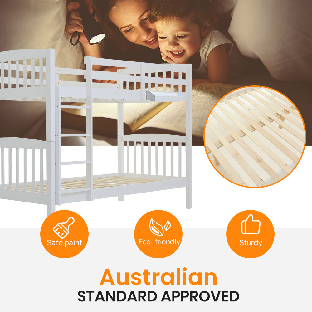 Slumber Wooden Kids Bunk Bed Frame, with Modular Design that can convert to 2 Single, White