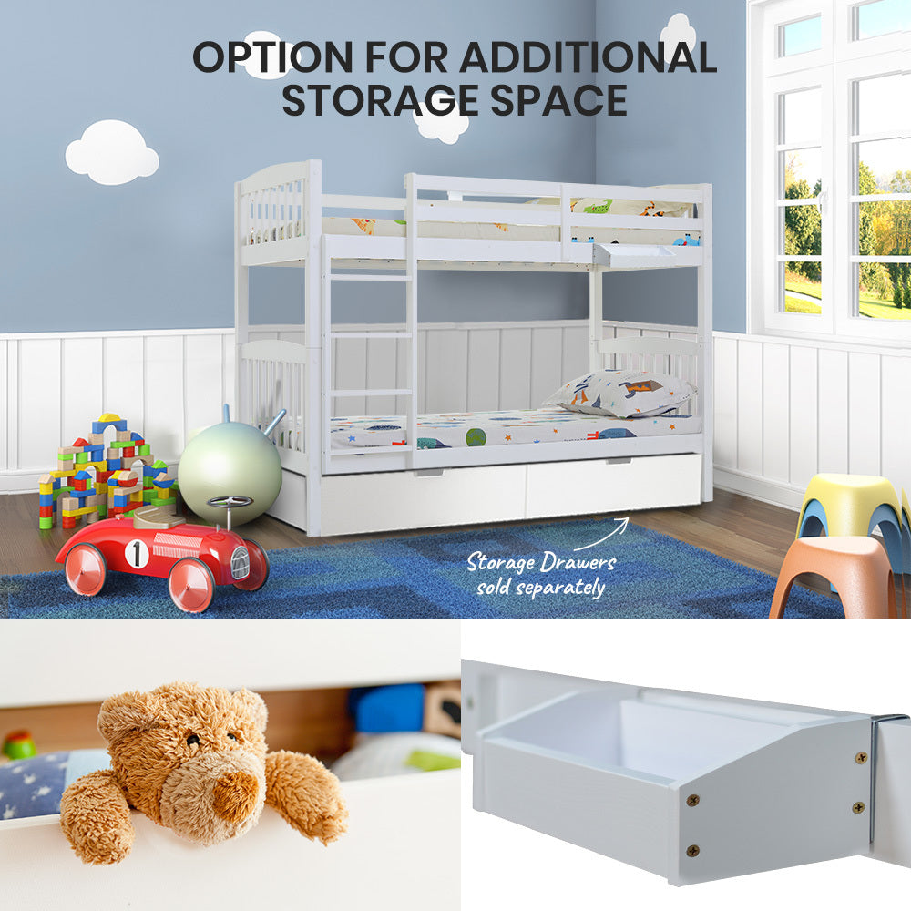 Slumber Wooden Kids Bunk Bed Frame, with Modular Design that can convert to 2 Single, White