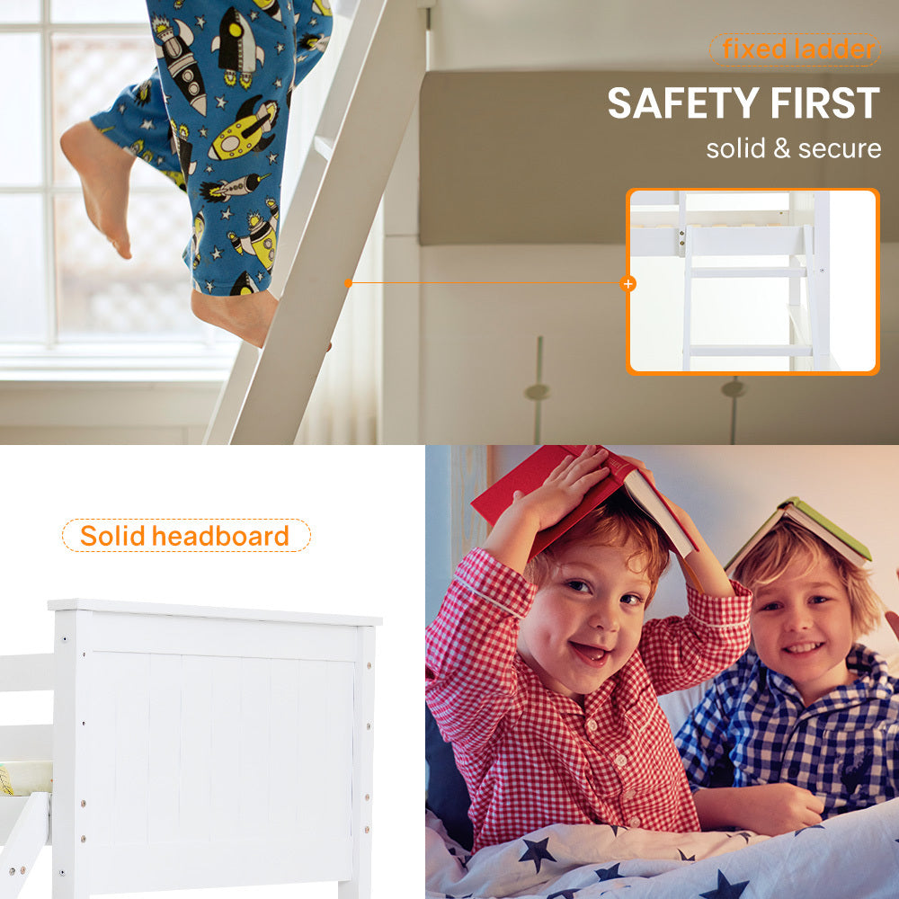 Slumber Wooden Kids Bunk Bed Frame, with Modular Design that can convert to 2 Single, White