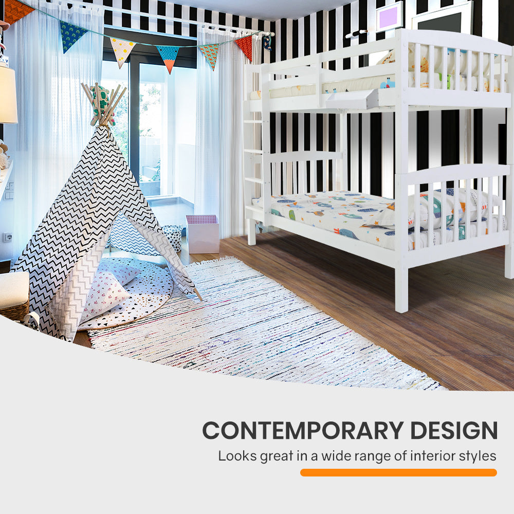 Slumber Wooden Kids Bunk Bed Frame, with Modular Design that can convert to 2 Single, White